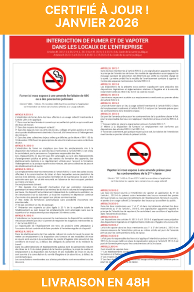 illustration pour Affichage obligatoire interdiction de fumer et de vapoter en entreprise